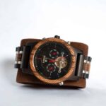 Zebra Wood Men's Calendar Chronograph : Handcrafted Mechanical Watch and Bracelet with Day and Month