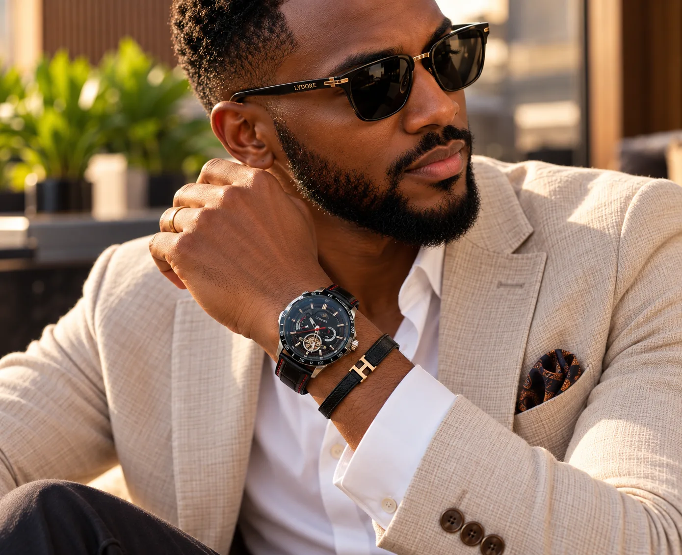A man wearing a Lydore watch and bracelet