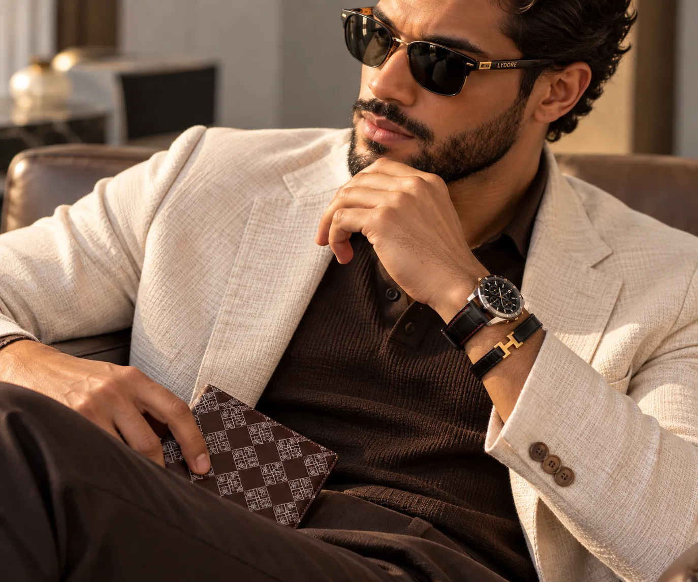 A man wearing Lydore accessories